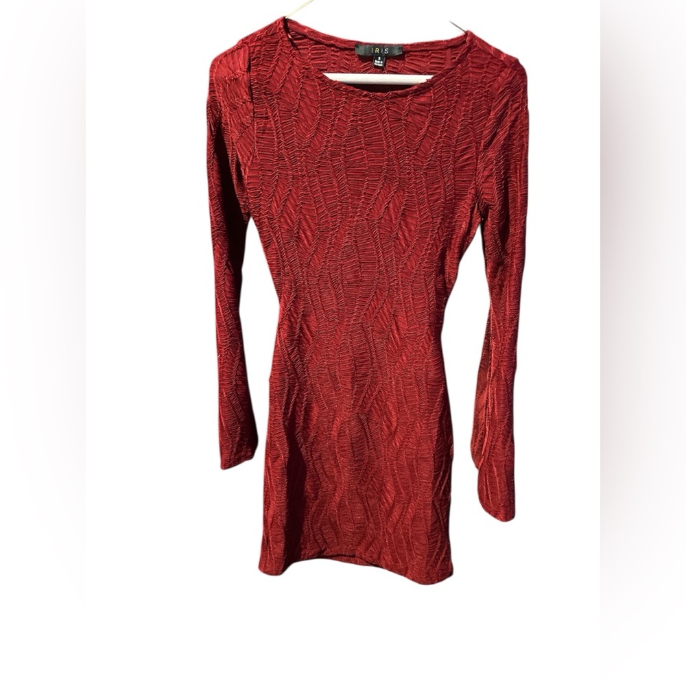 Iris Burgundy Textured Long Sleeve Mini Bodycon Dress